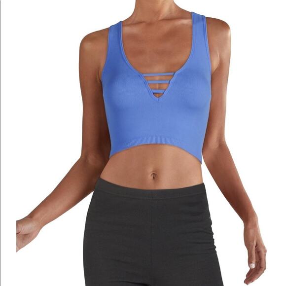 Free People Strapped In Cropped Brami Tank Top In Neon Blue Size XS/S - Picture 1 of 4